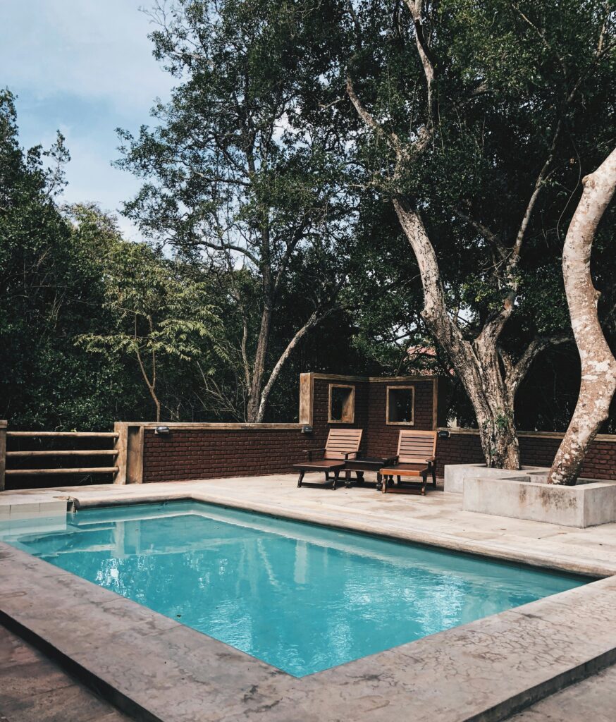 small swimming pool renovated modern beige stone