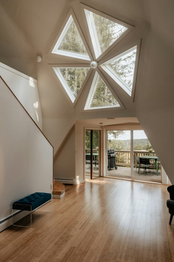 patio triangle windows with a beautiful view from the entrance of the house