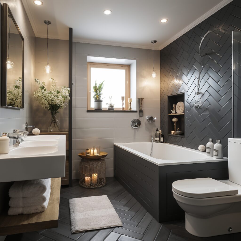 modern bathroom dark grey and white ceramic